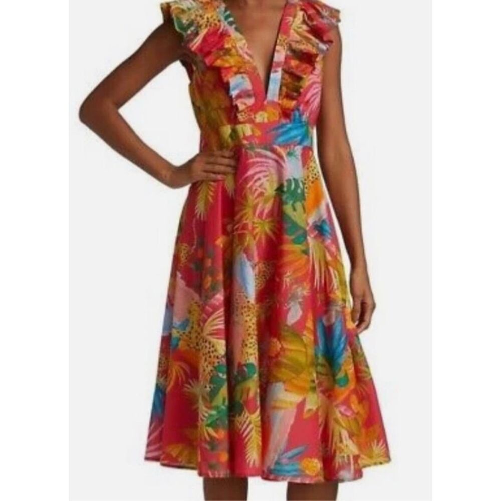FARM Rio Tropical Jungle Floral Ruffle Midi Dress in Small